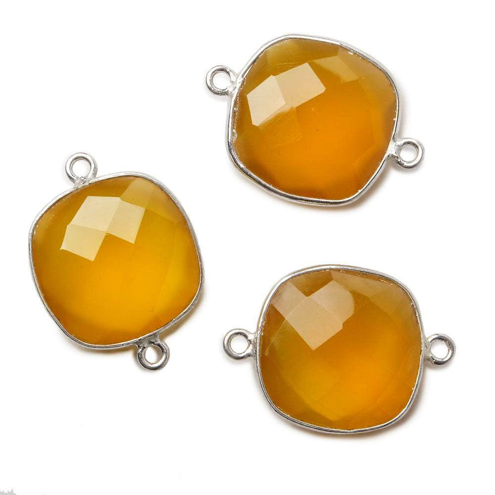 16mm Silver .925 Honey Yellow Chalcedony faceted cushion Connector 1 piece - The Bead Traders