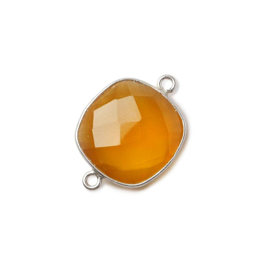 16mm Silver .925 Honey Yellow Chalcedony faceted cushion Connector 1 piece - The Bead Traders