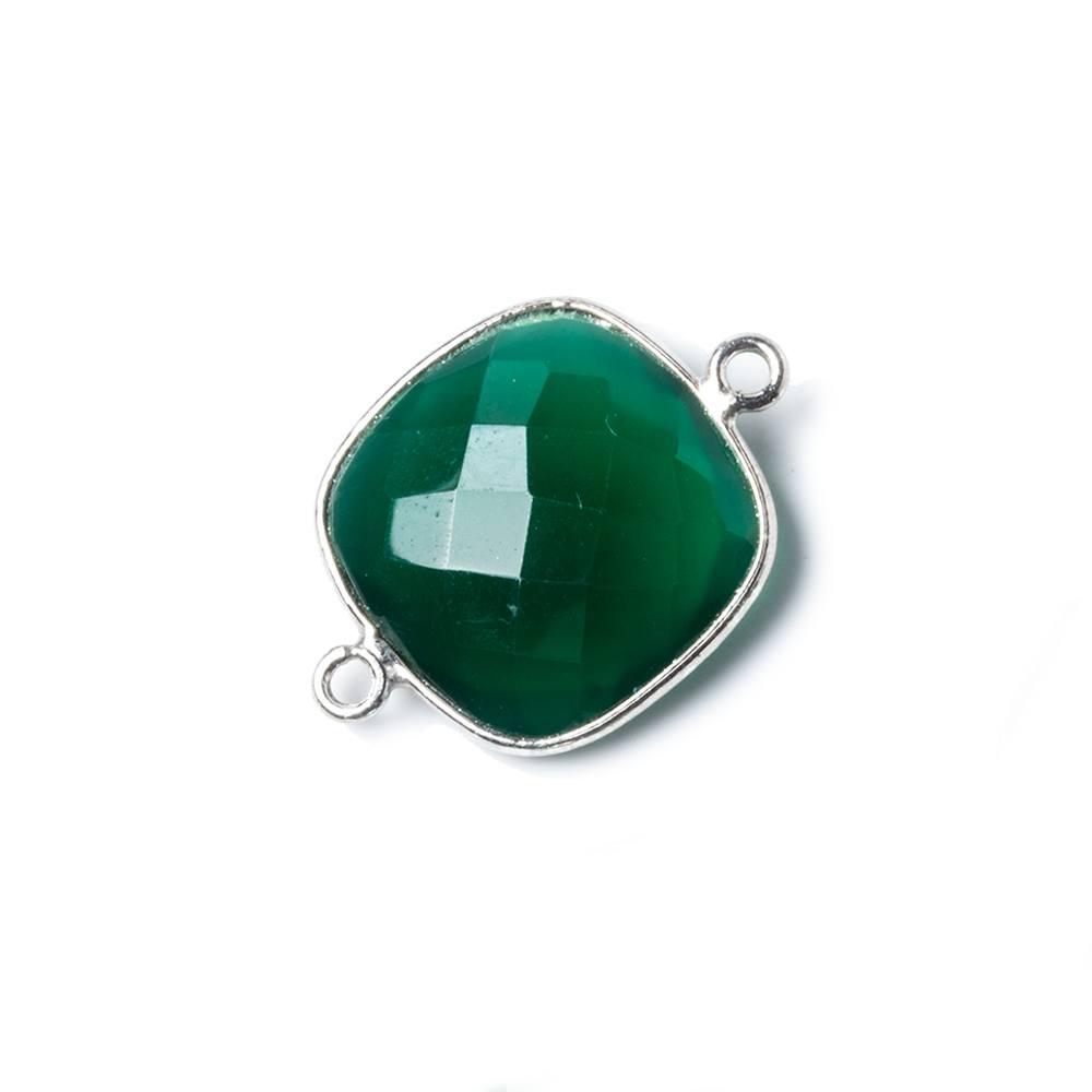 16mm Silver Bezel Green Onyx Cushion Connector 1 pc - The Bead Traders