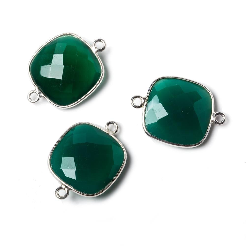 16mm Silver Bezel Green Onyx Cushion Connector 1 pc - The Bead Traders