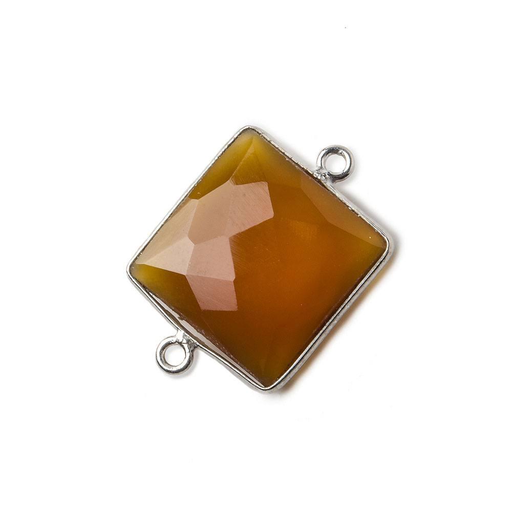 16mm Silver Dark Butterscotch Yellow Chalcedony faceted square Connector 1 piece - The Bead Traders