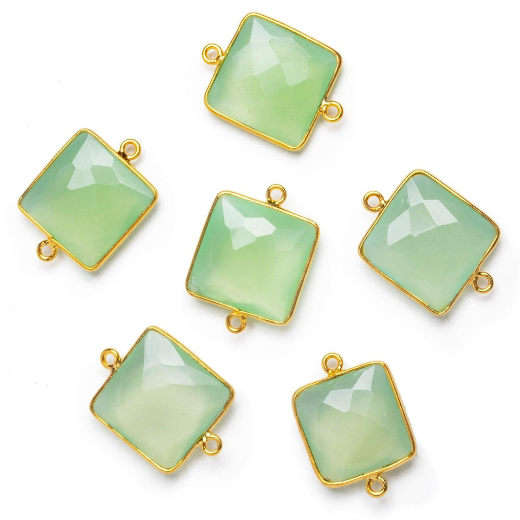 16mm Vermeil Bezeled Green Chalcedony Square Connector - The Bead Traders