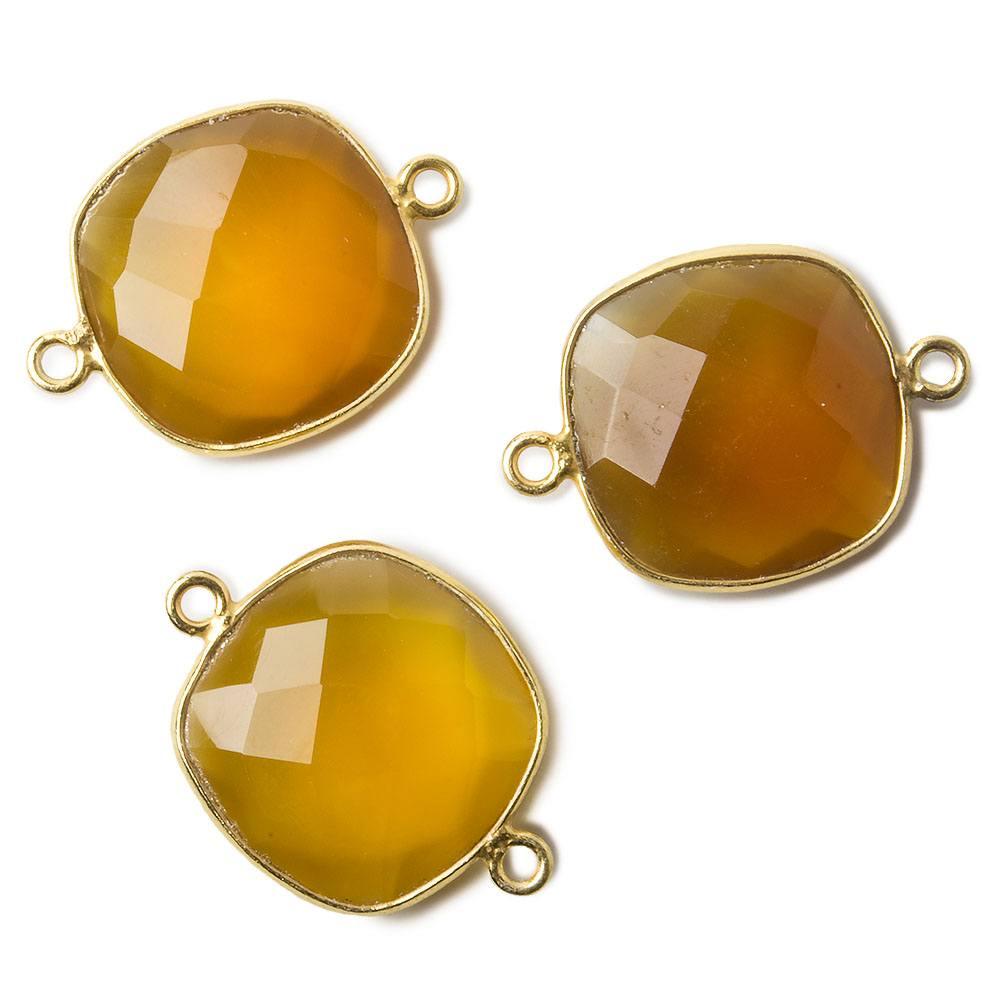 16mm Vermeil Butterscotch Yellow Chalcedony faceted cushion Connector 1 piece - The Bead Traders