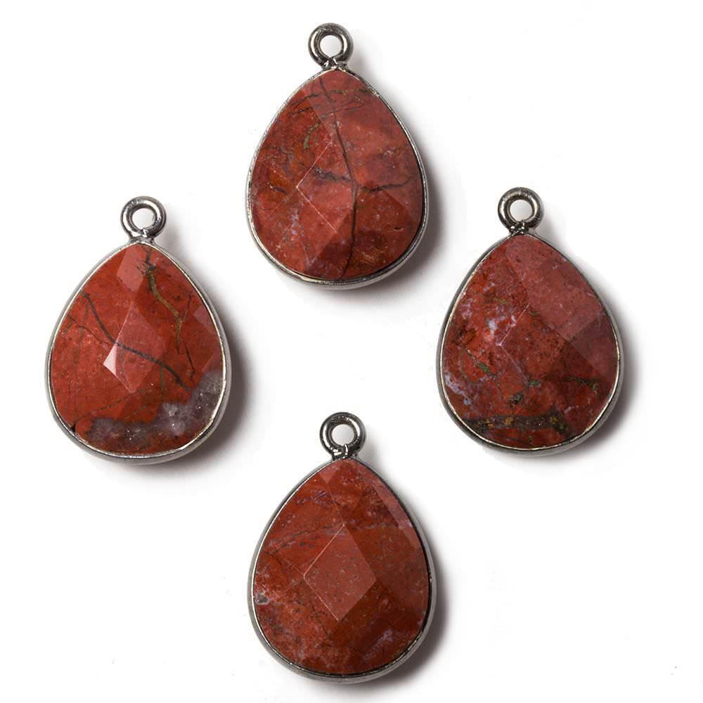 16x12.5mm Black Gold Bezeled Red Jasper faceted pear Pendant 1 piece - The Bead Traders