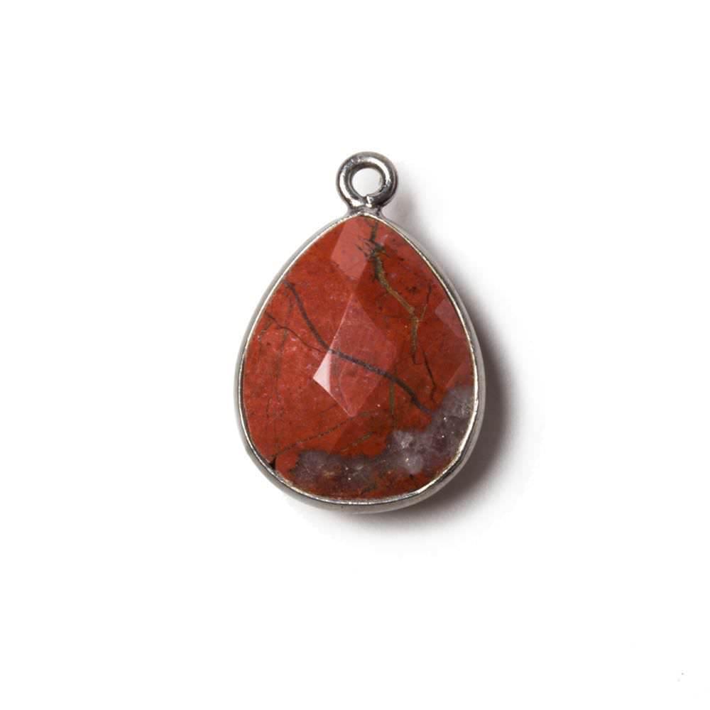 16x12.5mm Black Gold Bezeled Red Jasper faceted pear Pendant 1 piece - The Bead Traders