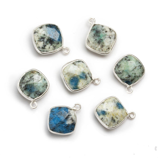 16x13mm Silver Bezeled K2 Azurite Granite Square Pendant