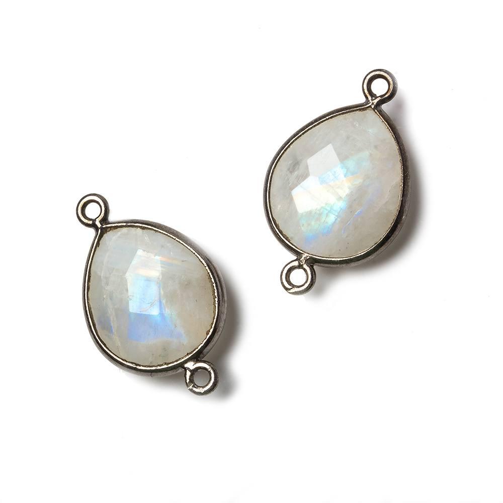 16x14mm Black Gold Bezel Rainbow Moonstone Pear Connector 1 piece - The Bead Traders