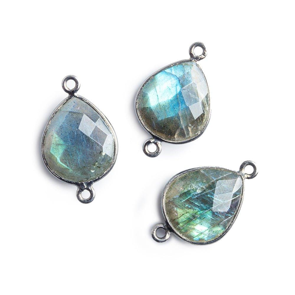 16x14mm Black Gold plated Silver Bezel Labradorite Faceted Pear Connector 1 piece - The Bead Traders