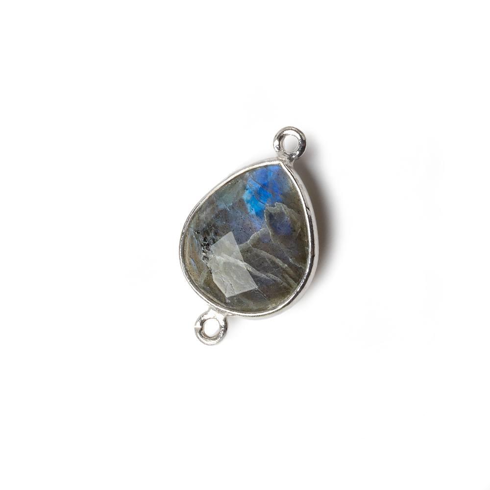 16x14mm Silver Bezeled Labradorite Faceted Pear Connector Charm 1 piece B grade - The Bead Traders