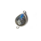 16x14mm Silver Bezeled Labradorite Faceted Pear Connector Charm 1 piece B grade - The Bead Traders