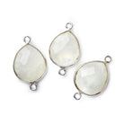16x14mm Silver Bezeled Rainbow Moonstone Faceted Pear Connector Focal 1 piece - The Bead Traders