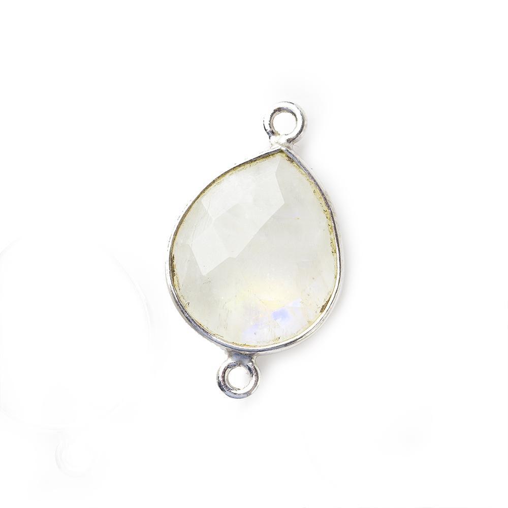 16x14mm Silver Bezeled Rainbow Moonstone Faceted Pear Connector Focal 1 piece - The Bead Traders