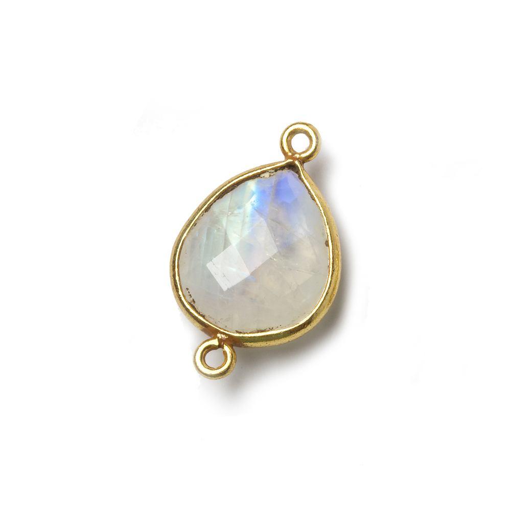 16x14mm Vermeil Bezel Rainbow Moonstone faceted pear Connector 1 piece - The Bead Traders
