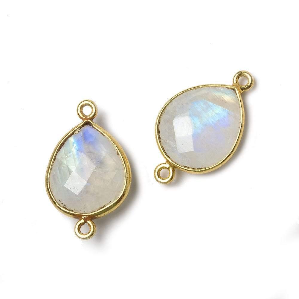16x14mm Vermeil Bezel Rainbow Moonstone faceted pear Connector 1 piece - The Bead Traders