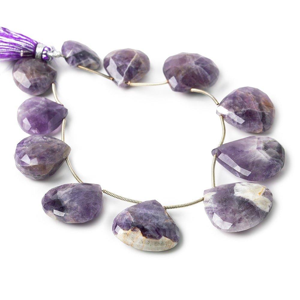 16x16-25x25mm Cape Amethyst faceted heart briolettes 9 inch 11 pieces - The Bead Traders