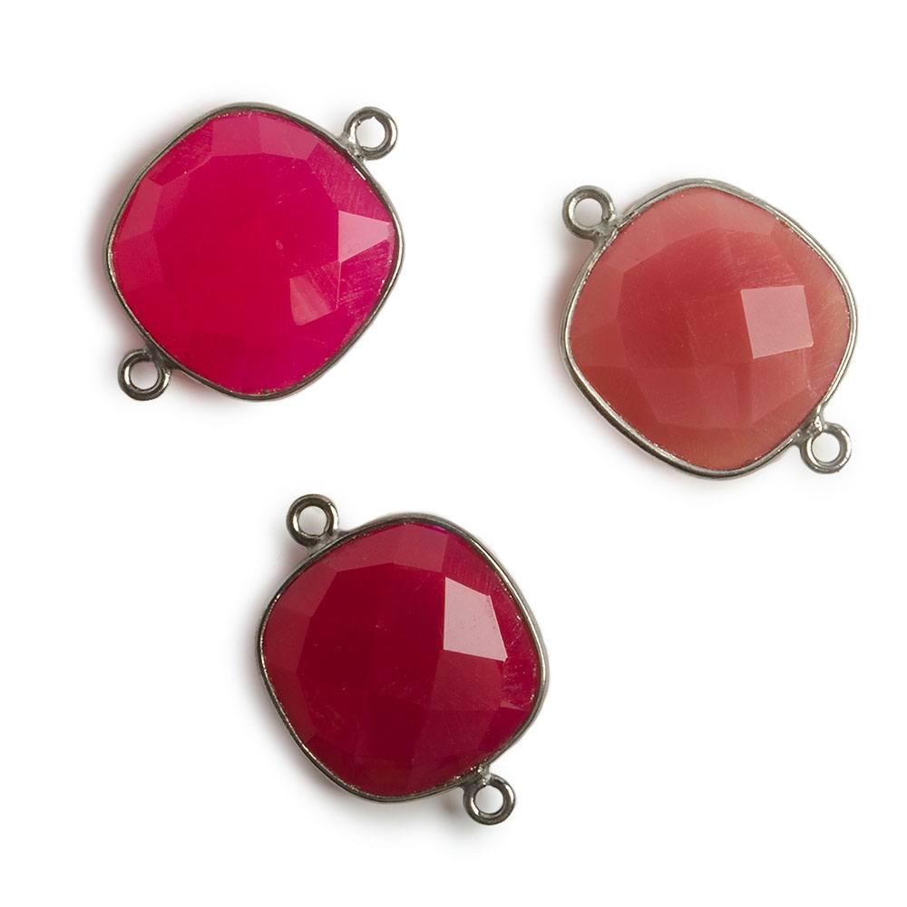 16x16mm Black Gold Bezel Berry Pink Chalcedony Cushion Connector 1 piece - The Bead Traders