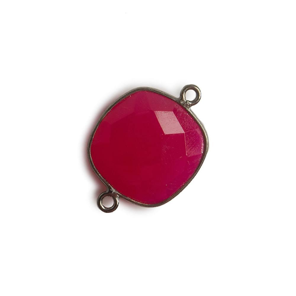 16x16mm Black Gold Bezel Berry Pink Chalcedony Cushion Connector 1 piece - The Bead Traders