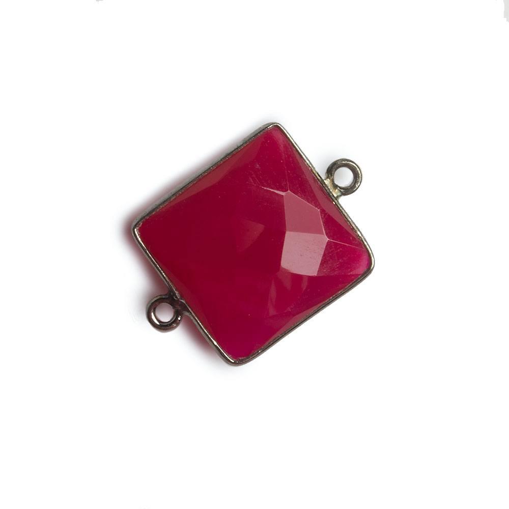 16x16mm Black Gold Bezel Berry Pink Chalcedony Square Connector 1 piece - The Bead Traders