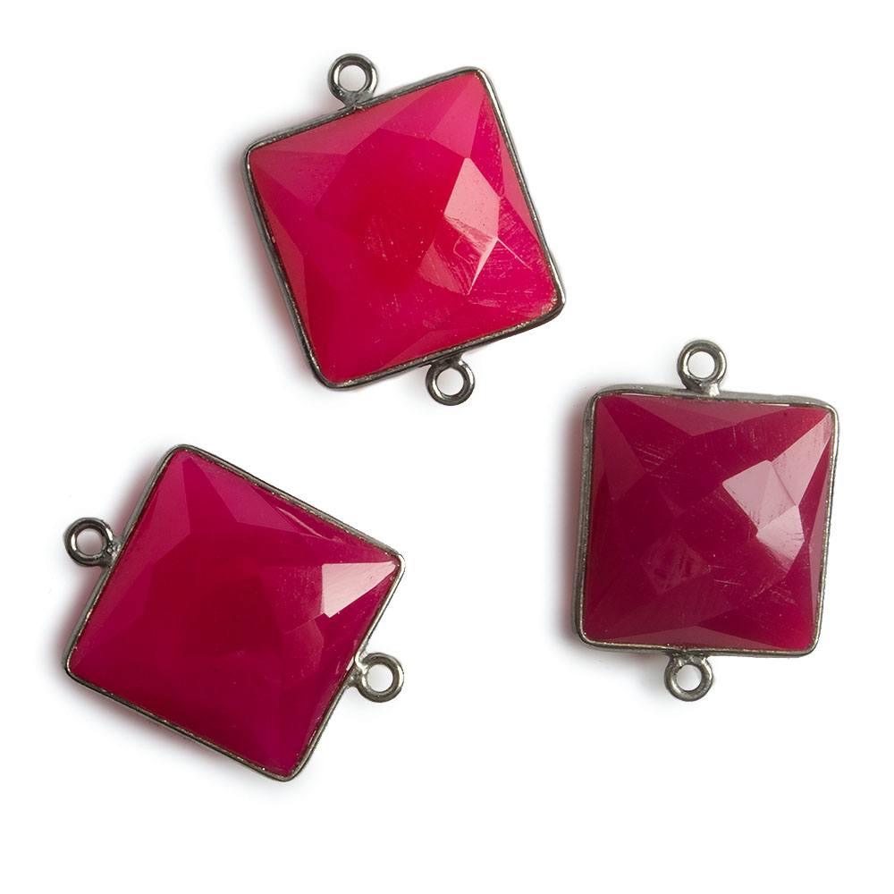 16x16mm Black Gold Bezel Berry Pink Chalcedony Square Connector 1 piece - The Bead Traders