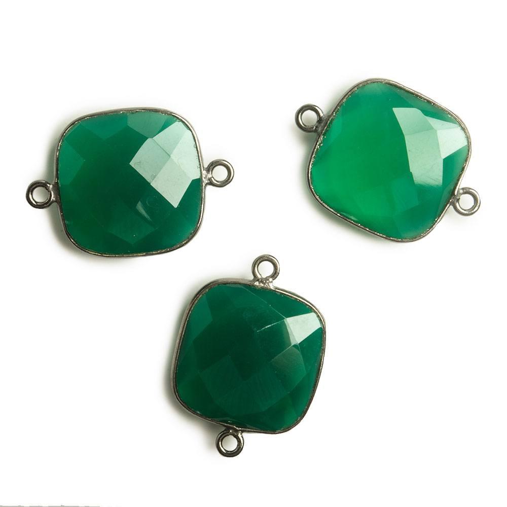 16x16mm Black Gold Bezel Forest Green Onyx Cushion Connector 1 piece - The Bead Traders