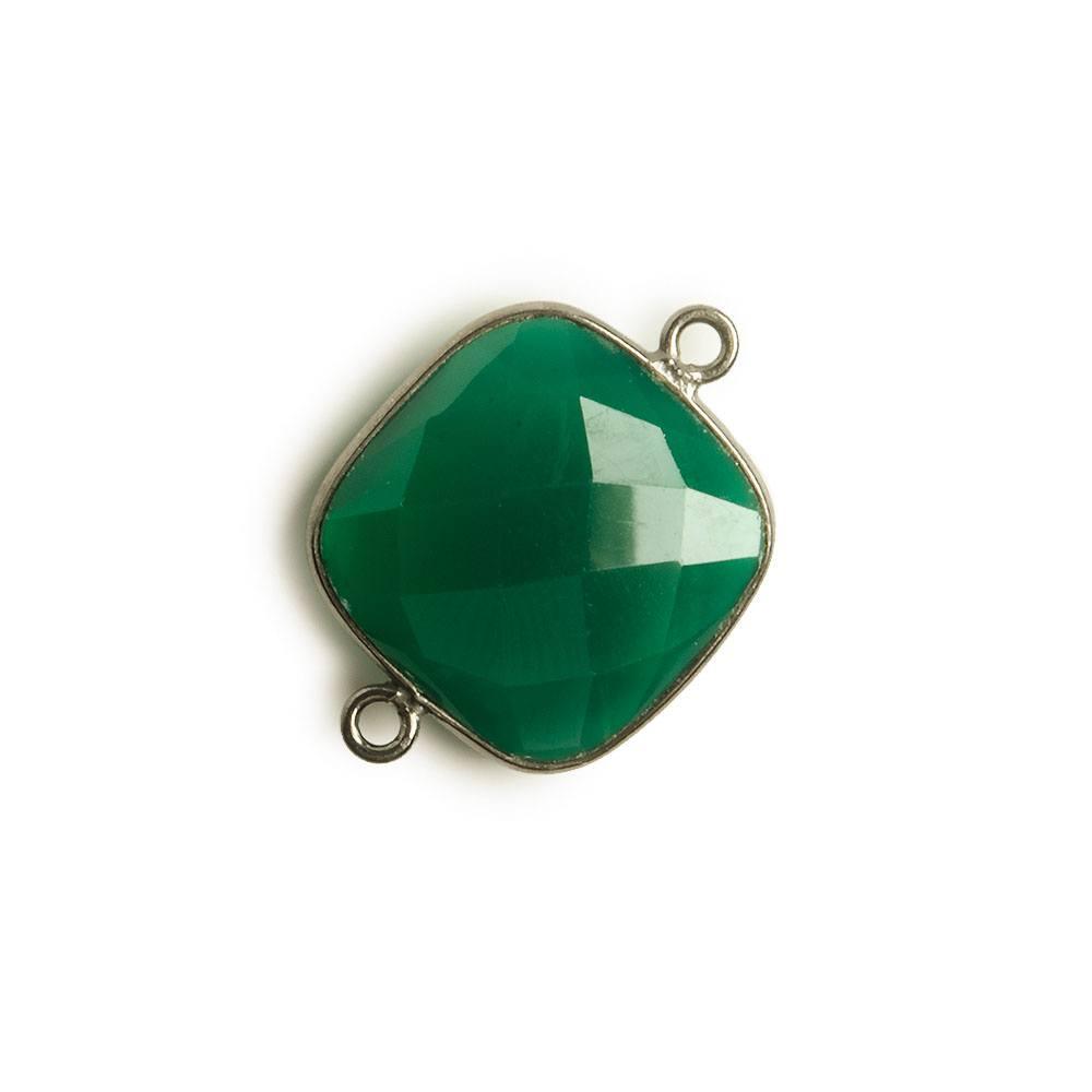 16x16mm Black Gold Bezel Forest Green Onyx Cushion Connector 1 piece - The Bead Traders