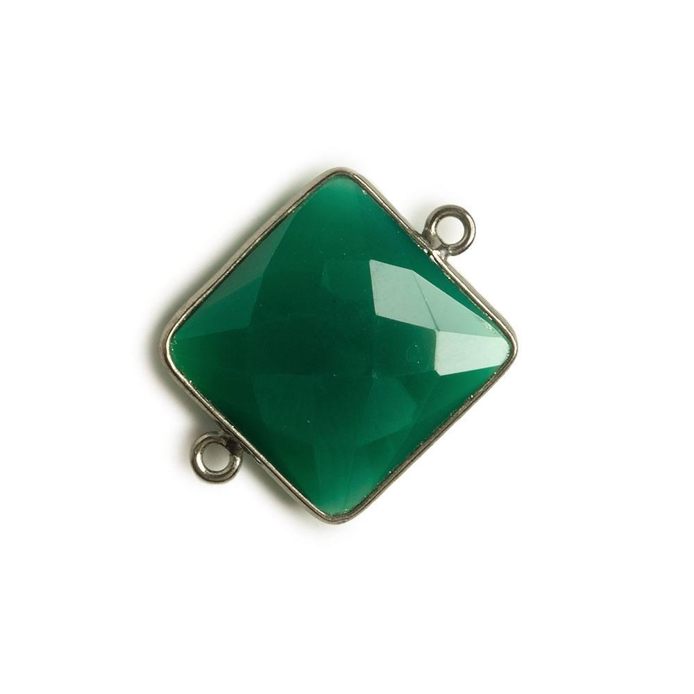 16x16mm Black Gold Bezel Green Onyx Square Connector 1 piece - The Bead Traders