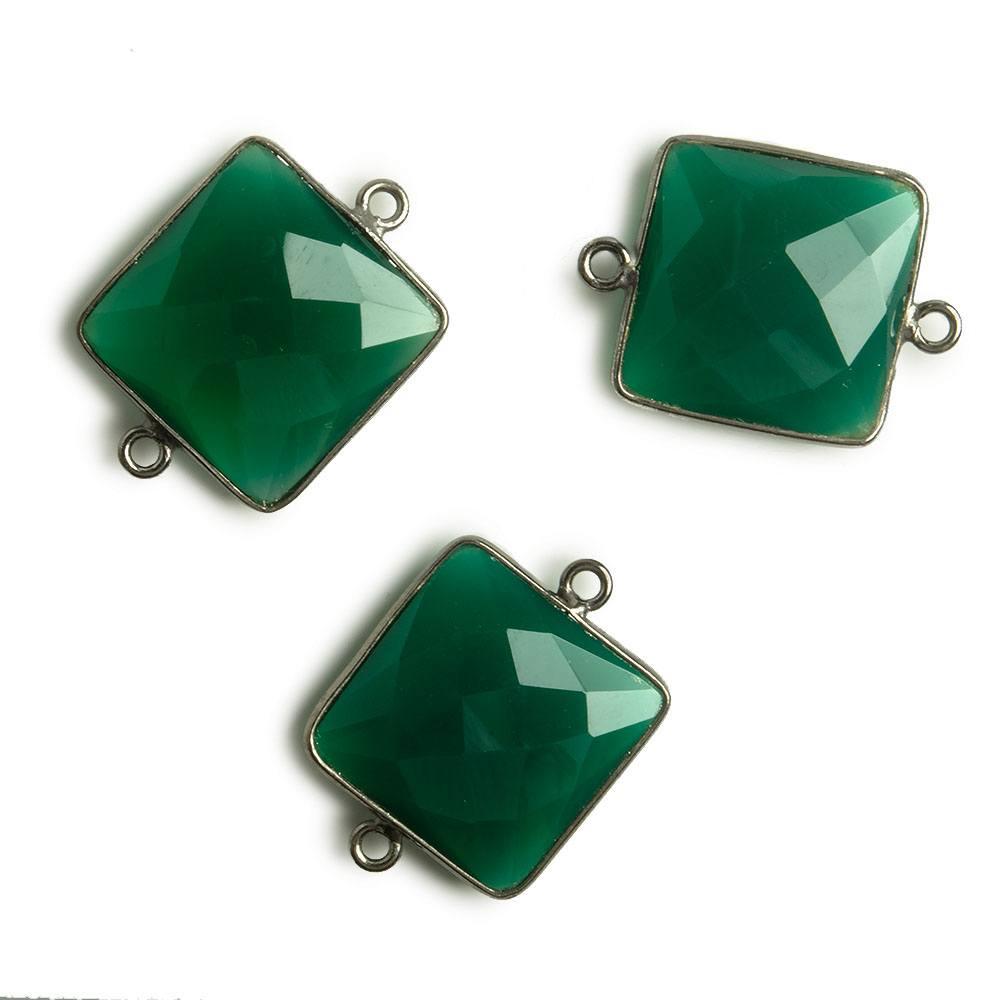 16x16mm Black Gold Bezel Green Onyx Square Connector 1 piece - The Bead Traders