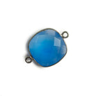 16x16mm Black Gold Bezel Santorini Blue Chalcedony Cushion Connector 1 piece - The Bead Traders