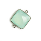 16x16mm Black Gold Bezel Sea Blue Chalcedony Square Connector 1 piece - The Bead Traders