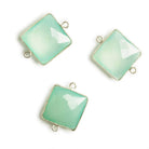 16x16mm Silver Bezel Sea Blue Chalcedony Square Connector 1 piece - The Bead Traders