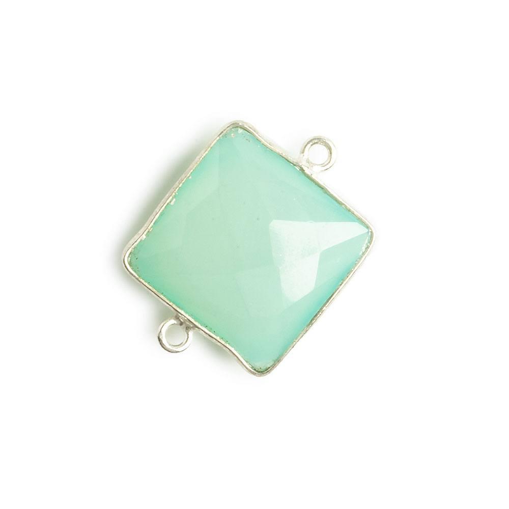 16x16mm Silver Bezel Sea Blue Chalcedony Square Connector 1 piece - The Bead Traders