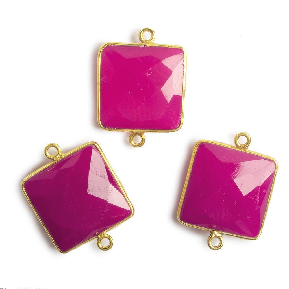 16x16mm Vermeil Bezel Berry Pink Chalcedony Square Connector 1 piece - The Bead Traders