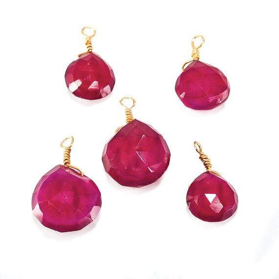 16x9mm Gold Wire Wrapped Berry Chalcedony faceted heart Pendant 1 pc - The Bead Traders