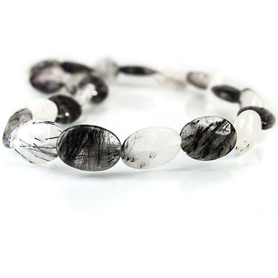 17-18mm Black Tourmalinated Milky Quartz Plain Oval Beads 15 inch 21 pieces - The Bead Traders
