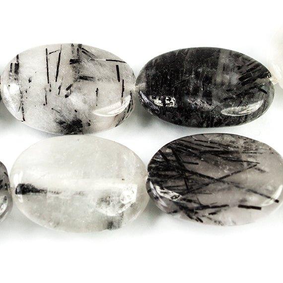 17-18mm Black Tourmalinated Milky Quartz Plain Oval Beads 15 inch 21 pieces - The Bead Traders