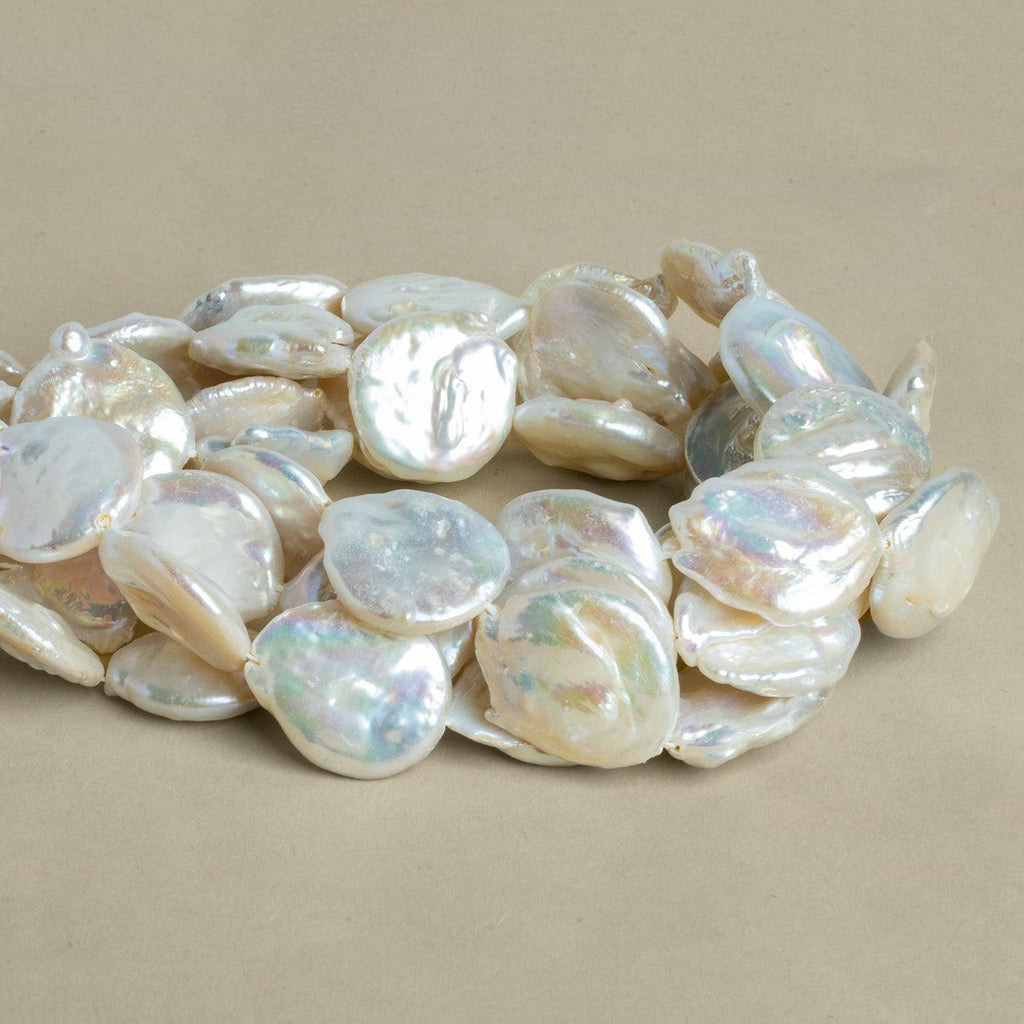 17-21mm White Coin Freshwater Pearls 15 inch 18 pieces - The Bead Traders