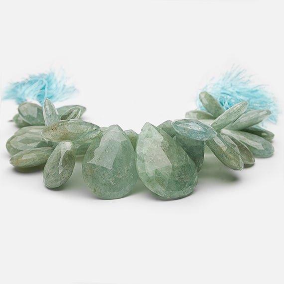 17-30mm Aquamarine Faceted Pear Beads 7 inch 33 pieces - The Bead Traders