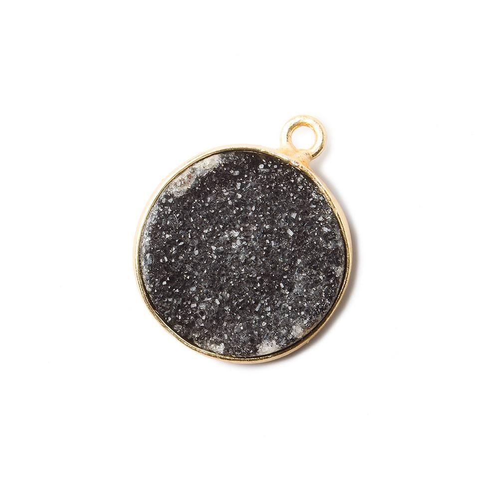 17mm Black Coin Drusy Vermeil Bezel 1 ring Pendant 1 piece - The Bead Traders