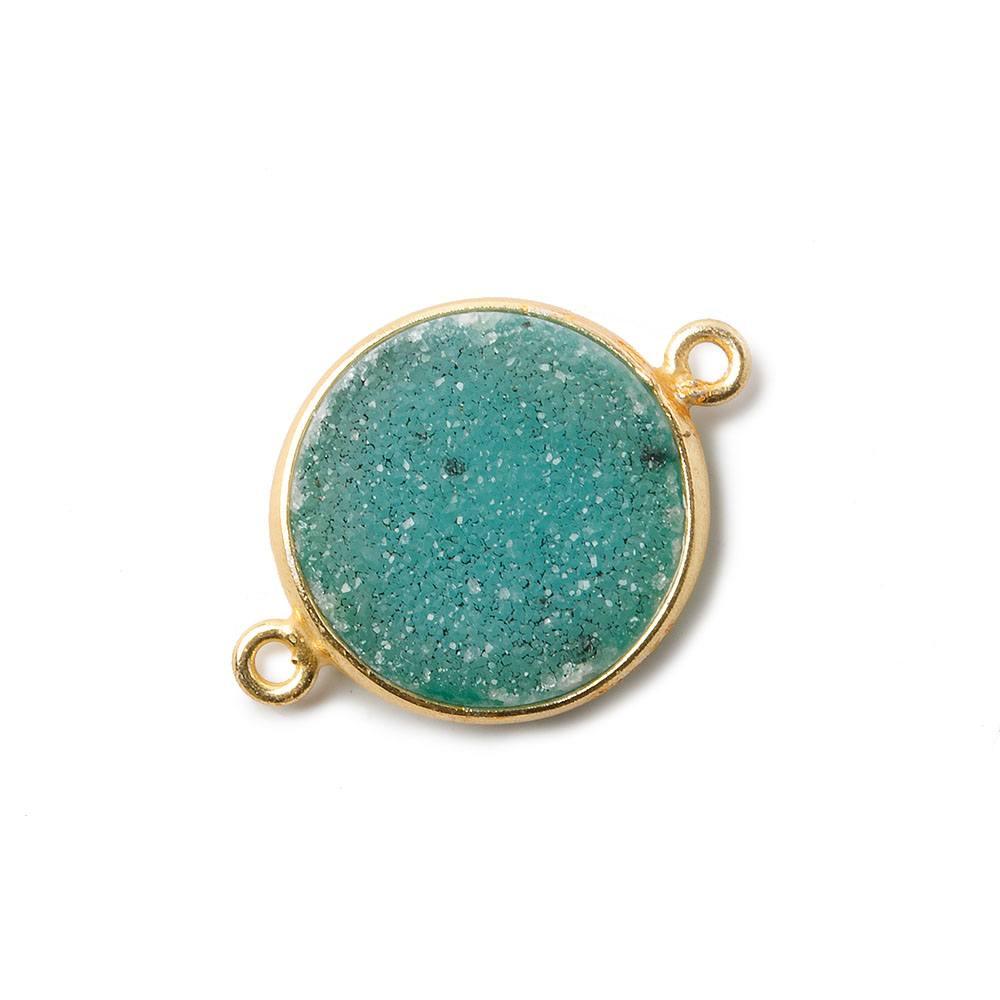 17mm Green Coin Drusy Vermeil Bezel 2 ring Connector 1 piece - The Bead Traders