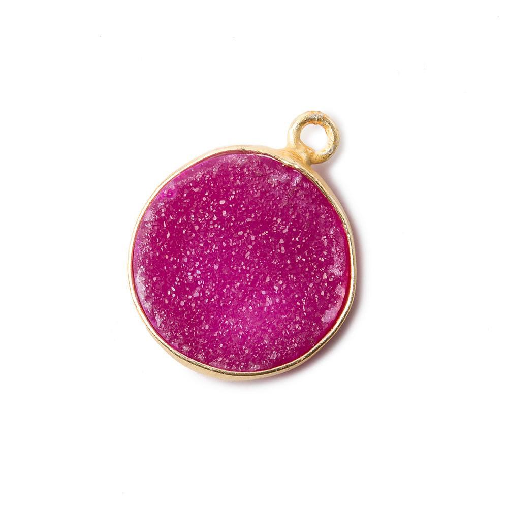 17mm Pink Coin Drusy Vermeil Bezel 1 ring Pendant 1 piece - The Bead Traders