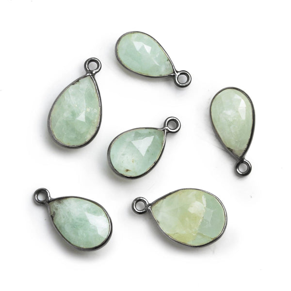 17x10mm Black Gold Bezeled Aquamarine Pear Pendant 1 Piece