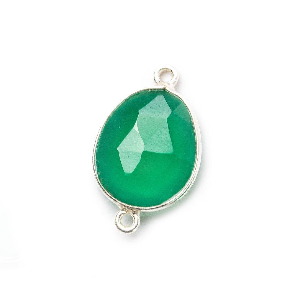 17x10mm Silver Bezel Green Onyx faceted nugget Connector 1 piece - The Bead Traders