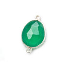 17x10mm Silver Bezel Green Onyx faceted nugget Connector 1 piece - The Bead Traders