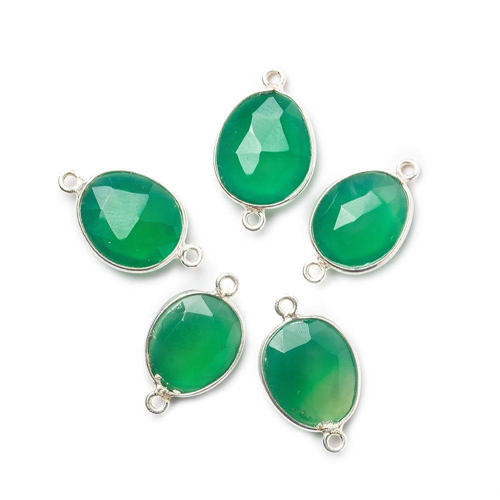 17x10mm Silver Bezel Green Onyx faceted nugget Connector 1 piece - The Bead Traders