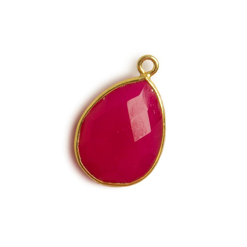 17x13mm Berry Pink Chalcedony Pear Vermeil Bezel Pendant 1 ring charm, 1 piece - The Bead Traders