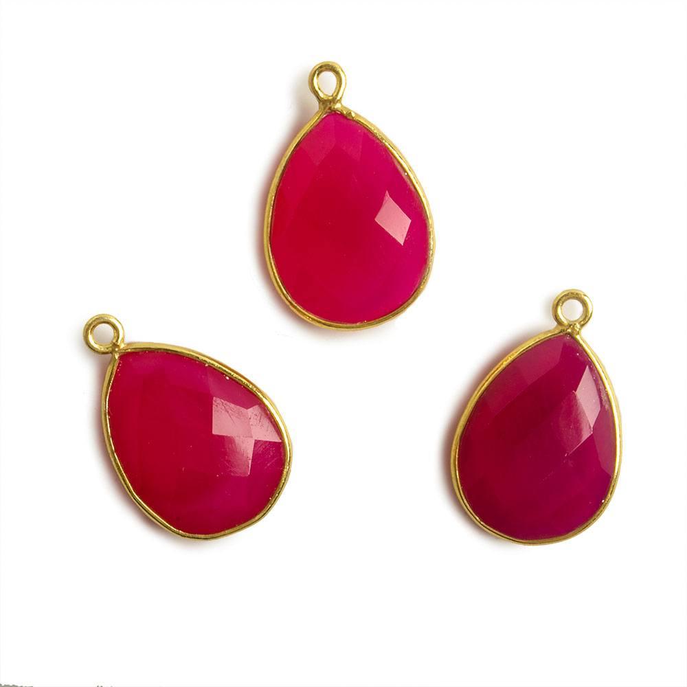17x13mm Berry Pink Chalcedony Pear Vermeil Bezel Pendant 1 ring charm, 1 piece - The Bead Traders