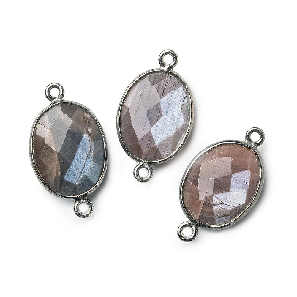 17x13mm Black Gold .925 Bezel Chocolate Moonstone Faceted Oval Connector 1 piece - The Bead Traders