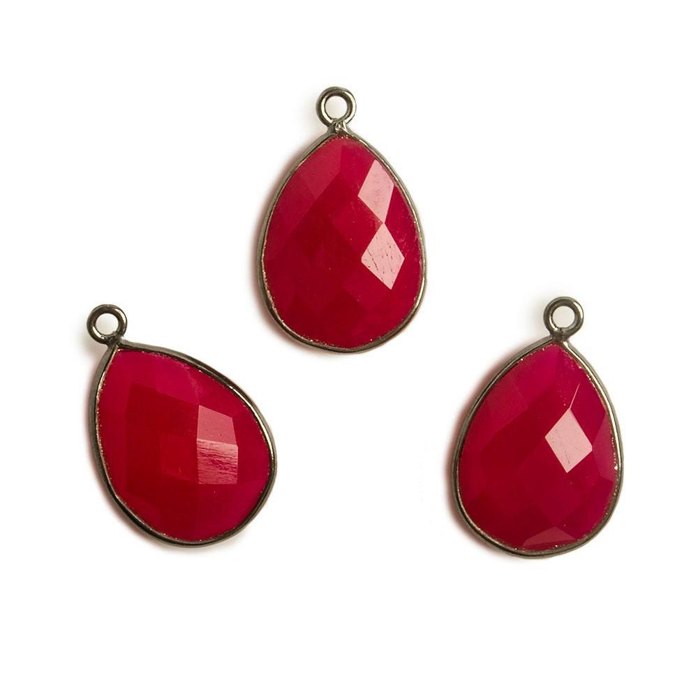 17x13mm Black Gold Bezel Berry Pink Chalcedony Pear Pendant 1 piece - The Bead Traders