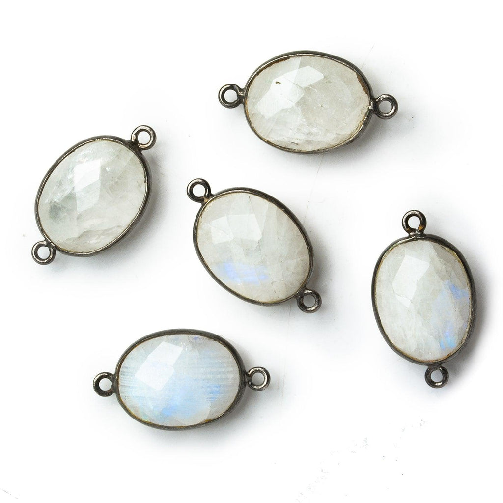 17x13mm Black Gold Bezel Rainbow Moonstone Oval Connector 1 piece - The Bead Traders
