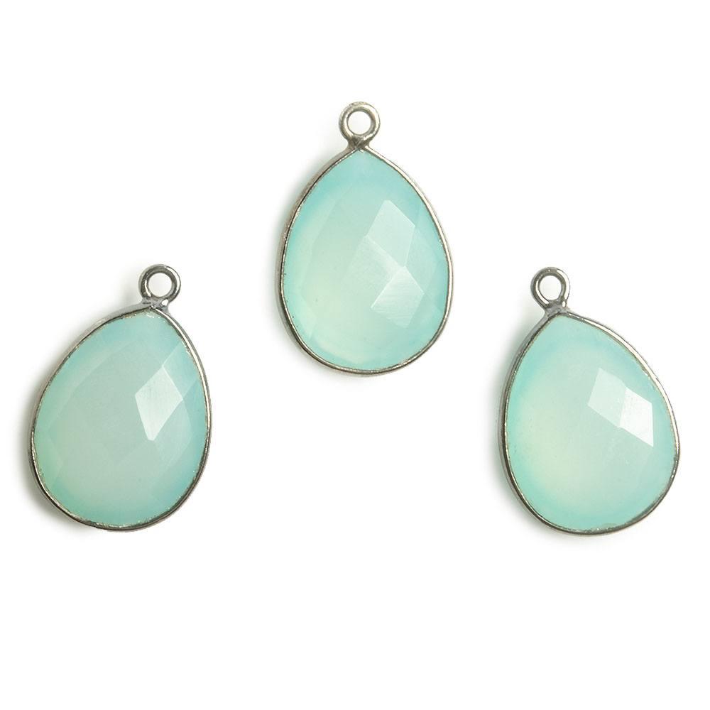 17x13mm Black Gold Bezel Sea Blue Chalcedony Pear Pendant 1 piece - The Bead Traders